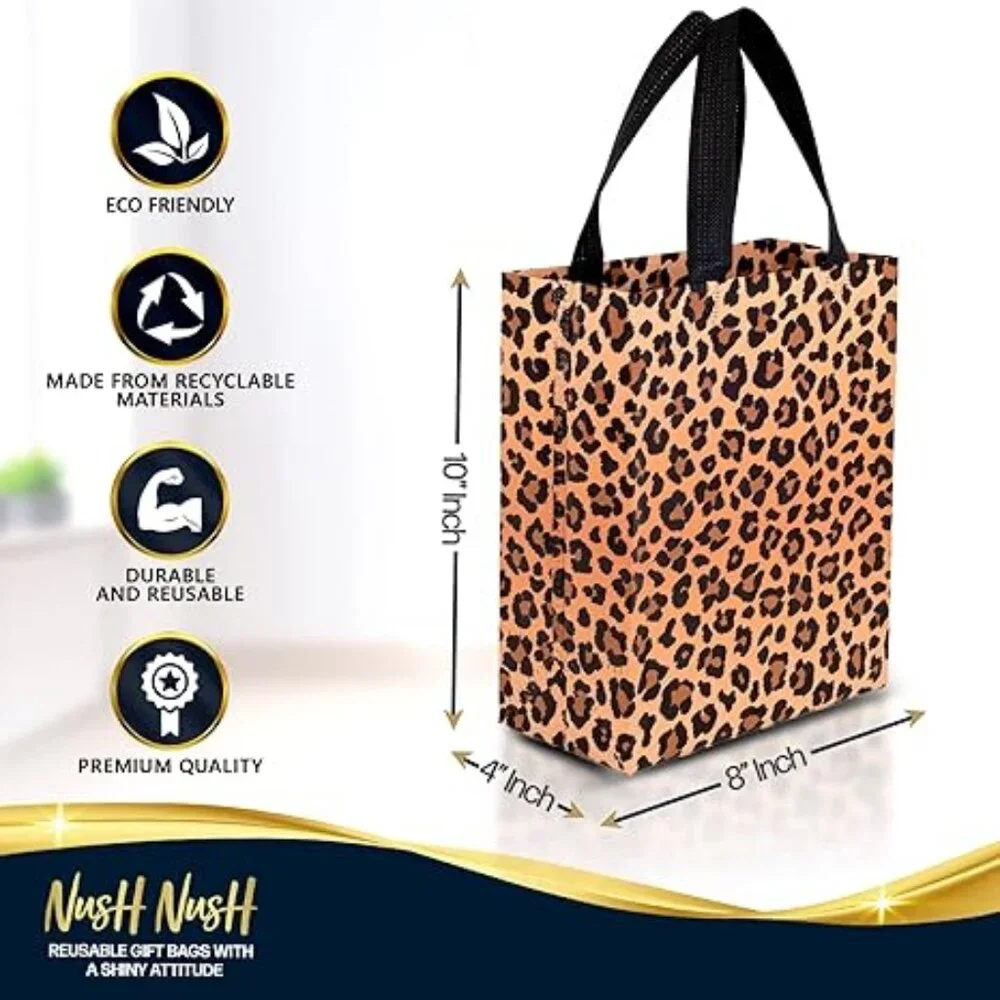 Nush Nush Reusable Cheetah Gift Bags, Animal Print, set of 6